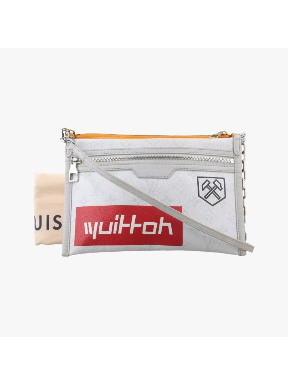 Louis Vuitton Flat Messenger Blanc Orange White Monogram Canvas Ochre Denim